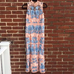 Marchesa Notte butterfly lace midi dress